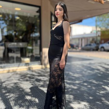 VESTIDO LARGO COMBINADO ENCAJE